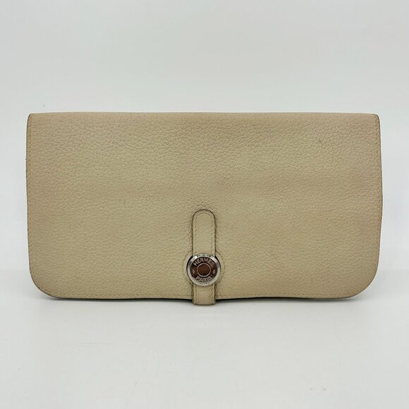 Hermes Dogon Beige Clemence Leather Bi Fold Wallet - Picture 1 of 15